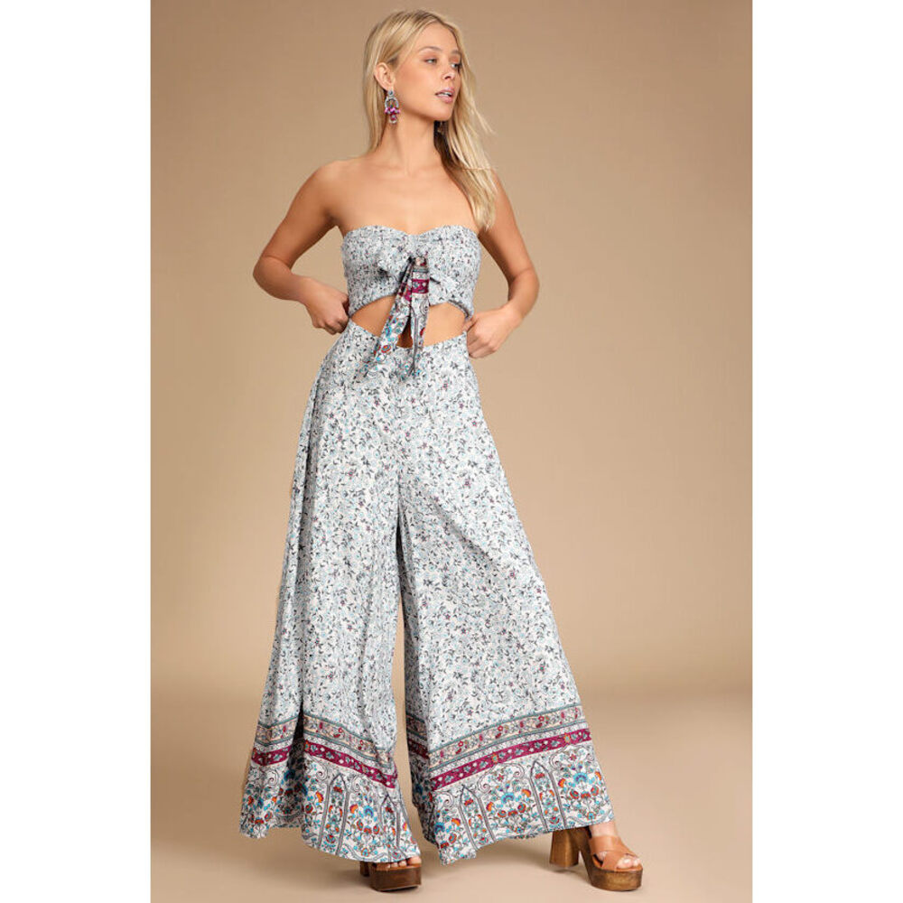 Lulus Sunset Fiesta White Multi Floral Print Two-piece Jumpsuit - Size L